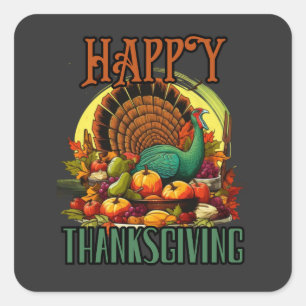 Fijne Thanksgiving! Turkije, Amerikaanse vakantie Vierkante Sticker