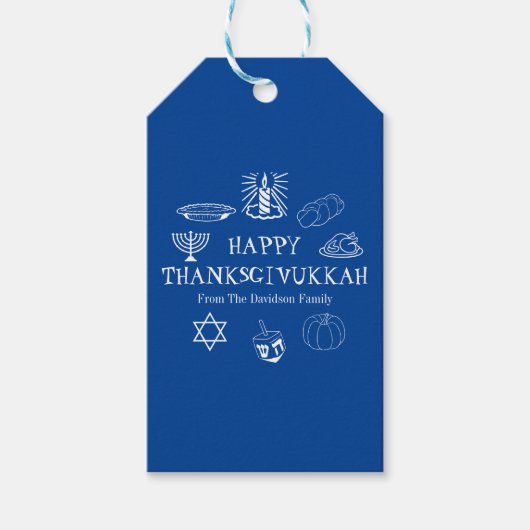 Fijne Thanksgivukkah Thanksgiving Hanukkah geschen Cadeaulabel (Voorkant)