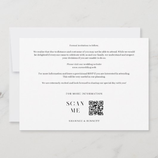 Fijne uitstekende zwarte & witte huwelijksinitiale save the date (Achterkant)