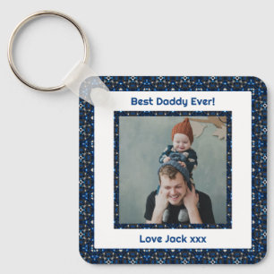 Fijne vaderdag Beste papa Oosters Blauwe Foto Sleutelhanger