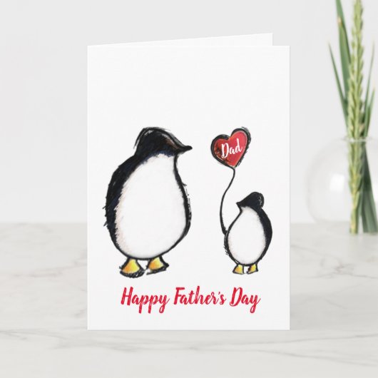 Fijne Vaderdag pinguïn met hart Kaart (Voorkant)