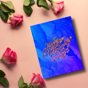 Fijne Valentijnsdag blauwe hart lettering Briefkaart