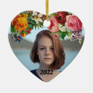 Fijne Valentijnsdag Bloemige Foto Huwelijk Keramisch Ornament