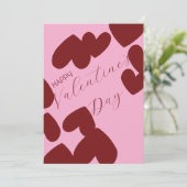 Fijne Valentijnsdag – bordeauxrode harten op roze Feestdagenkaart (Staand voorkant)