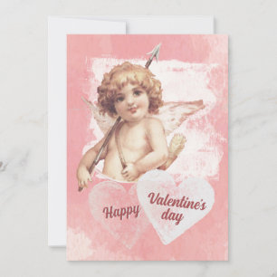 Fijne Valentijnsdag Cupido Roze Hart Vintage Feestdagenkaart