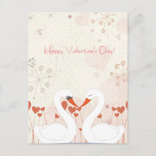 Fijne Valentijnsdag Cute Romantische Zwanen Feestdagenkaart