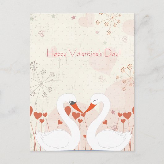 Fijne Valentijnsdag Cute Romantische Zwanen Feestdagenkaart (Voorkant)