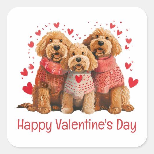Fijne Valentijnsdag Goldendoodle Honden Vierkante Sticker (Voorkant)