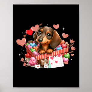 Fijne Valentijnsdag Harten Schattige Dachshund Hon Poster