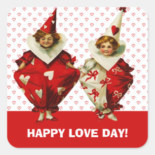 Fijne Valentijnsdag.  Kinder Clowns Vierkante Sticker