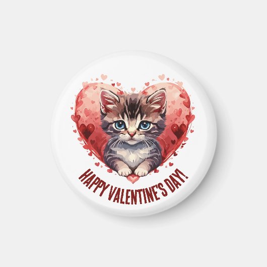 Fijne Valentijnsdag Kleine Kitten met Hart Magneet (Voorkant)