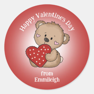 Fijne Valentijnsdag Knuffelbeer Hart Cadeautas Ronde Sticker
