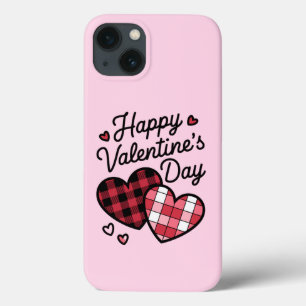 Fijne Valentijnsdag Luipaard Geruite Liefde Hart iPhone 13 Hoesje