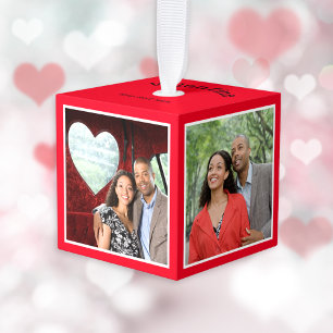 Fijne Valentijnsdag Moderne Rode 4 Foto Aandenken Kubus Ornament
