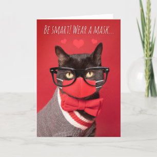 Fijne Valentijnsdag Nerd Kat in Face Mask Humor Feestdagen Kaart
