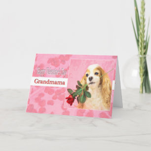 Fijne Valentijnsdag oma met hond en roos Feestdagen Kaart