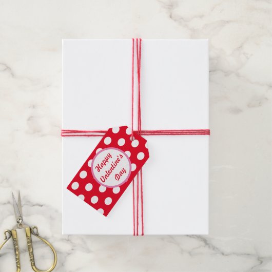 Fijne Valentijnsdag Polka Dot Gift Labels (rood) Cadeaulabel (Met Touw)