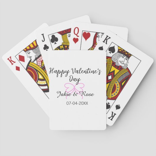 Fijne Valentijnsdag roze hart boog naam datum stij Pokerkaarten (Achterkant)