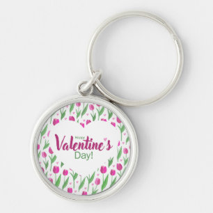 Fijne Valentijnsdag Roze Tulpen Sleutelhanger