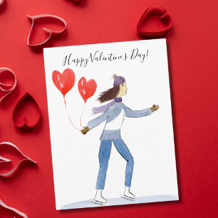 Fijne Valentijnsdag Schaatsster Waterverf Briefkaart