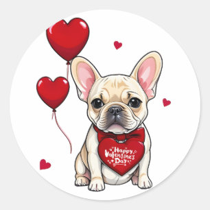 Fijne Valentijnsdag! Schattigee Franse buldog Ronde Sticker