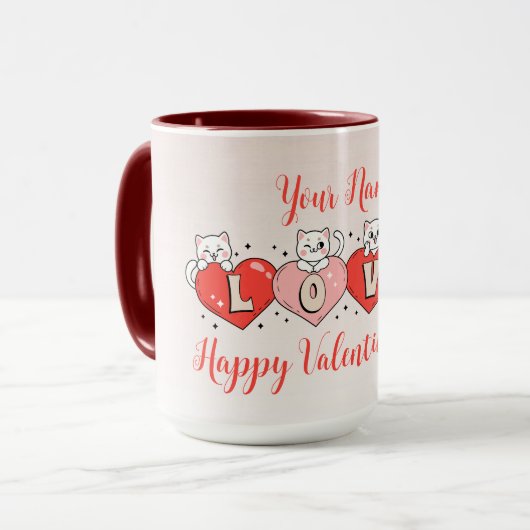 Fijne Valentijnsdag, Schattigee katten met harten Mok (Voorkant links)