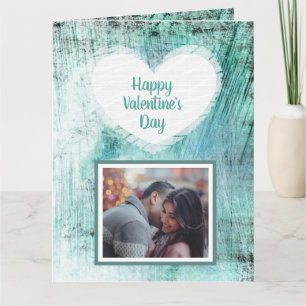 Fijne Valentijnsdag turquoise en blauwe fotocard Kaart