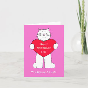 Fijne Valentijnsdag voor vrouw Cartoon Witte kat Kaart
