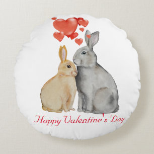 Fijne Valentijnsdag watercolor konijnen Rond Kussen
