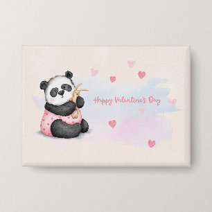 Fijne Valentijnsdag Waterverf Hart Panda Konijn Button