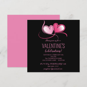 Fijne Valentijnsdag, zoete roze harten, Uitnodigi Kaart