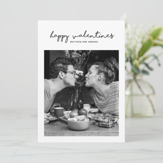 Fijne Valentijnse . Zwart en wit modern script Feestdagenkaart (Staand voorkant)