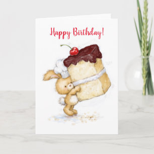 Fijne verjaardag, Cute Rabbit terwijl hij een grot Kaart