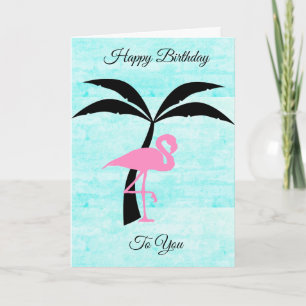 Fijne Verjaardag Flamingo en Palm Tree Kaart