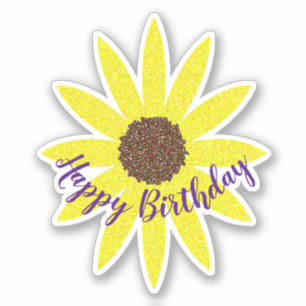 Fijne verjaardag Floral Zonnebloem Donker Blauw Ge Sticker