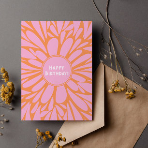 Fijne verjaardag florale burst pastel oranje roze feestdagenkaart