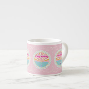 Fijne Verjaardag Fun Mok, Mooie Roze Regenboog Espresso Kop