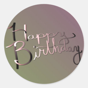 "Fijne verjaardag!" Handgeschreven gradiënt Plum Ronde Sticker