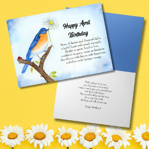 Fijne verjaardag in april met blauwe vogel kaart