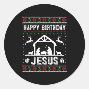 Fijne Verjaardag Jezus Vakantie Lelijke Trui Kerst Ronde Sticker
