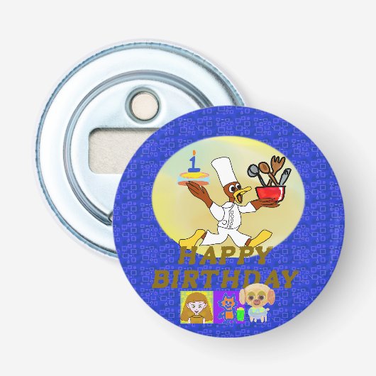 Fijne verjaardag knop flesopener button flesopener (Voorkant)