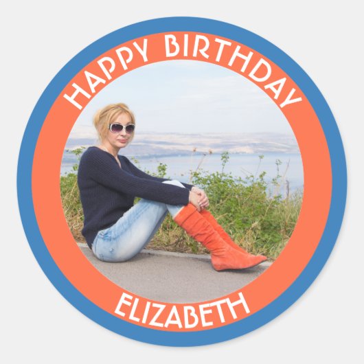 Fijne verjaardag met uw aangepaste Afbeelding en t Ronde Sticker (Voorkant)