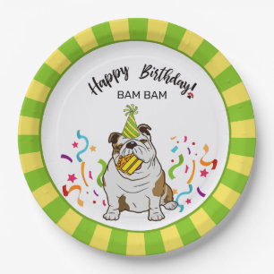 Fijne verjaardag met uw bulledog Bam Dog Party Papieren Bordje