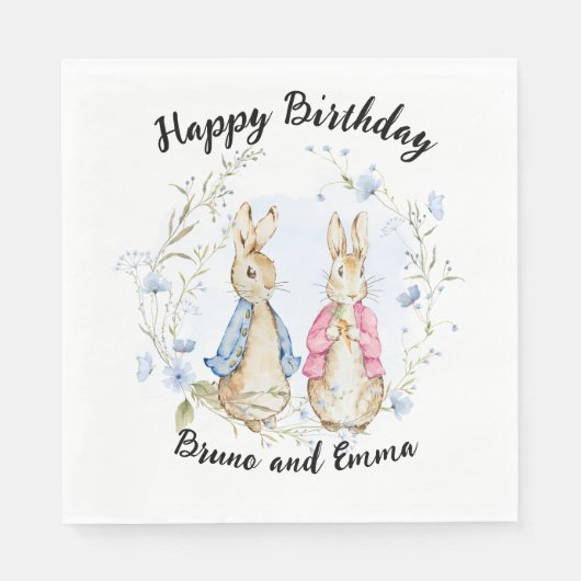 Fijne verjaardag Peter en Flopsy Rabbit Servet (Voorkant)