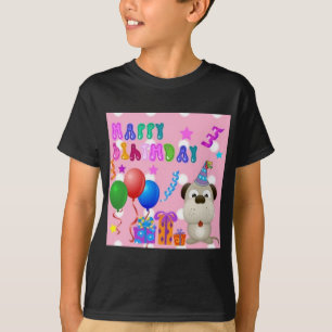 Fijne verjaardag schattige puppy met taart en gift t-shirt