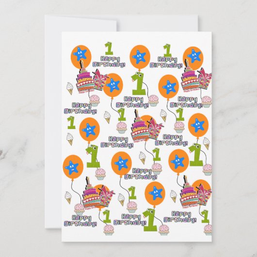 Fijne verjaardag Uitnodiging eerste verjaardag #1 (Voorkant)