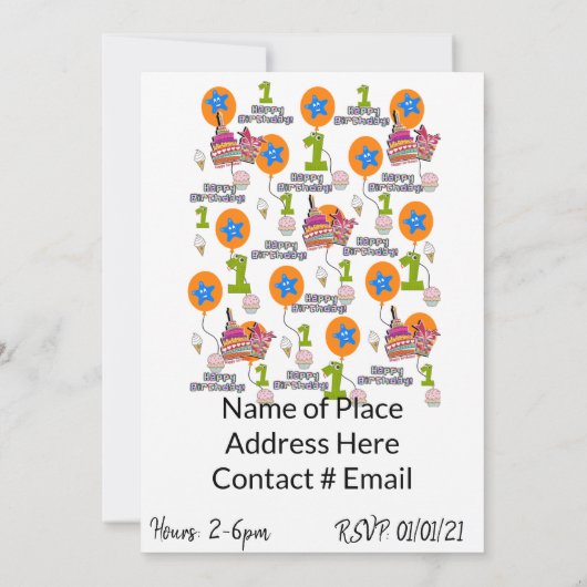 Fijne verjaardag Uitnodiging eerste verjaardag #1 (Achterkant)