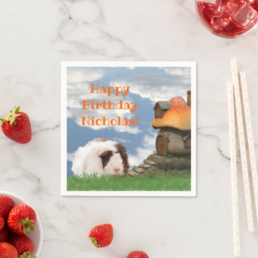 Fijne verjaardag van het kind Guinee Pig Pushroom Servet (Insitu)