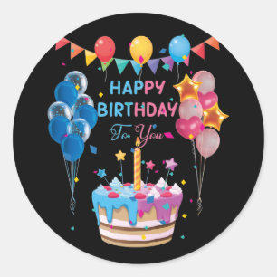 Fijne verjaardag voor jullie Cake en Balballonfees Ronde Sticker