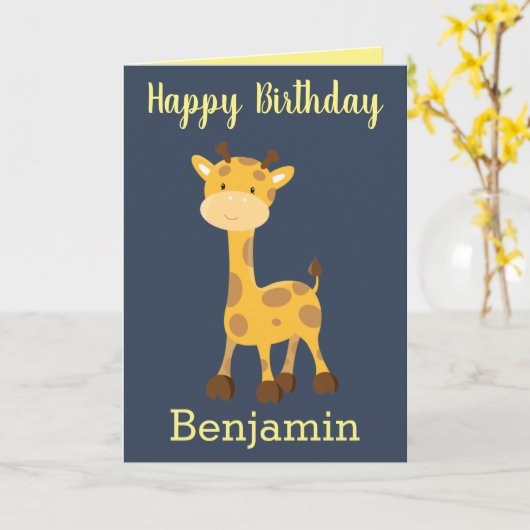 Fijne verjaardagsgiraffe kaart (Gele Bloem)